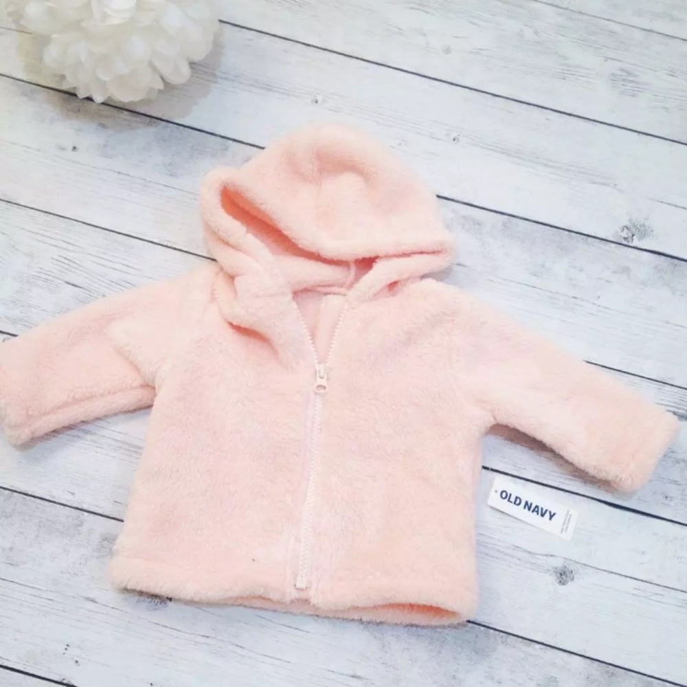 Fuzzy Pink Hooded Jacket - Size 3-6 Months
